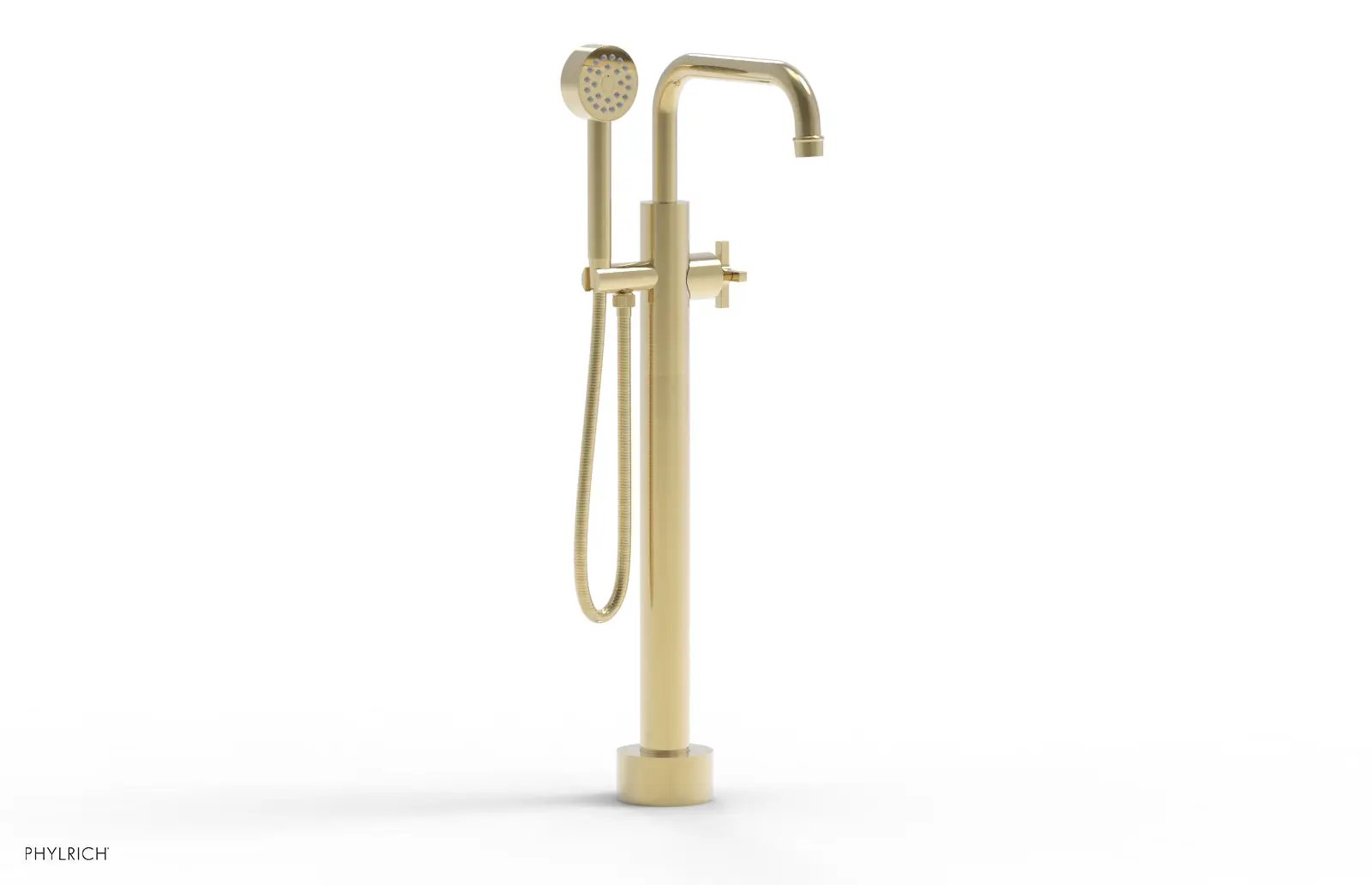 Phylrich HEX MODERN Low Floor Mount Tub Filler - Cross Handle with Hand Shower by Phylrich