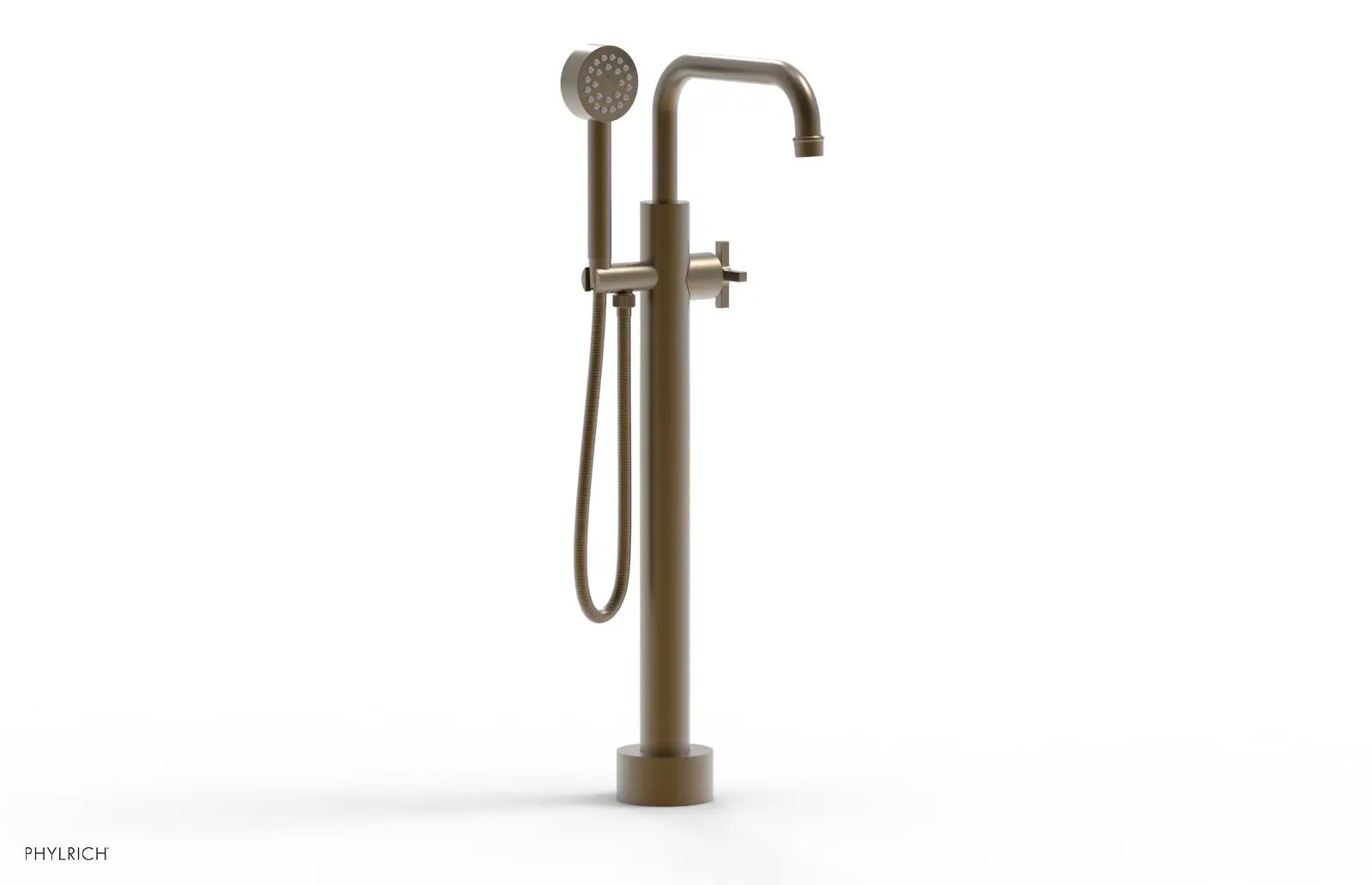 Phylrich HEX MODERN Low Floor Mount Tub Filler - Cross Handle with Hand Shower by Phylrich