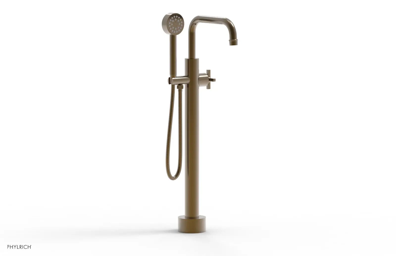 Phylrich HEX MODERN Low Floor Mount Tub Filler - Cross Handle with Hand Shower by Phylrich