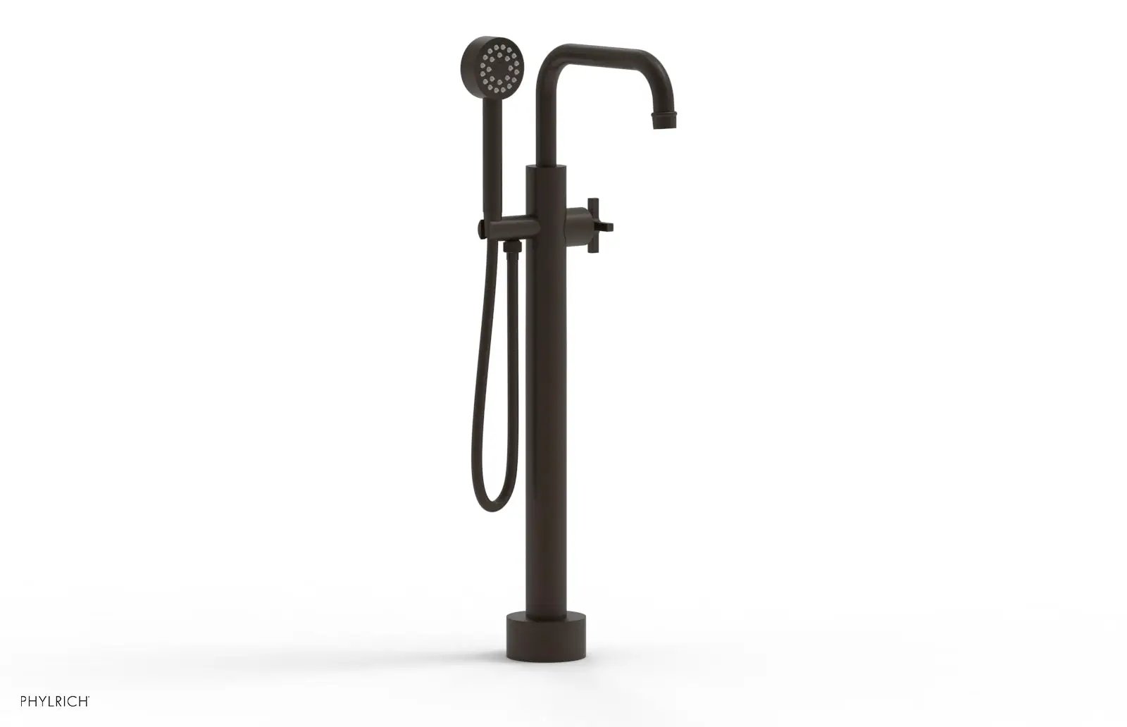Phylrich HEX MODERN Low Floor Mount Tub Filler - Cross Handle with Hand Shower by Phylrich