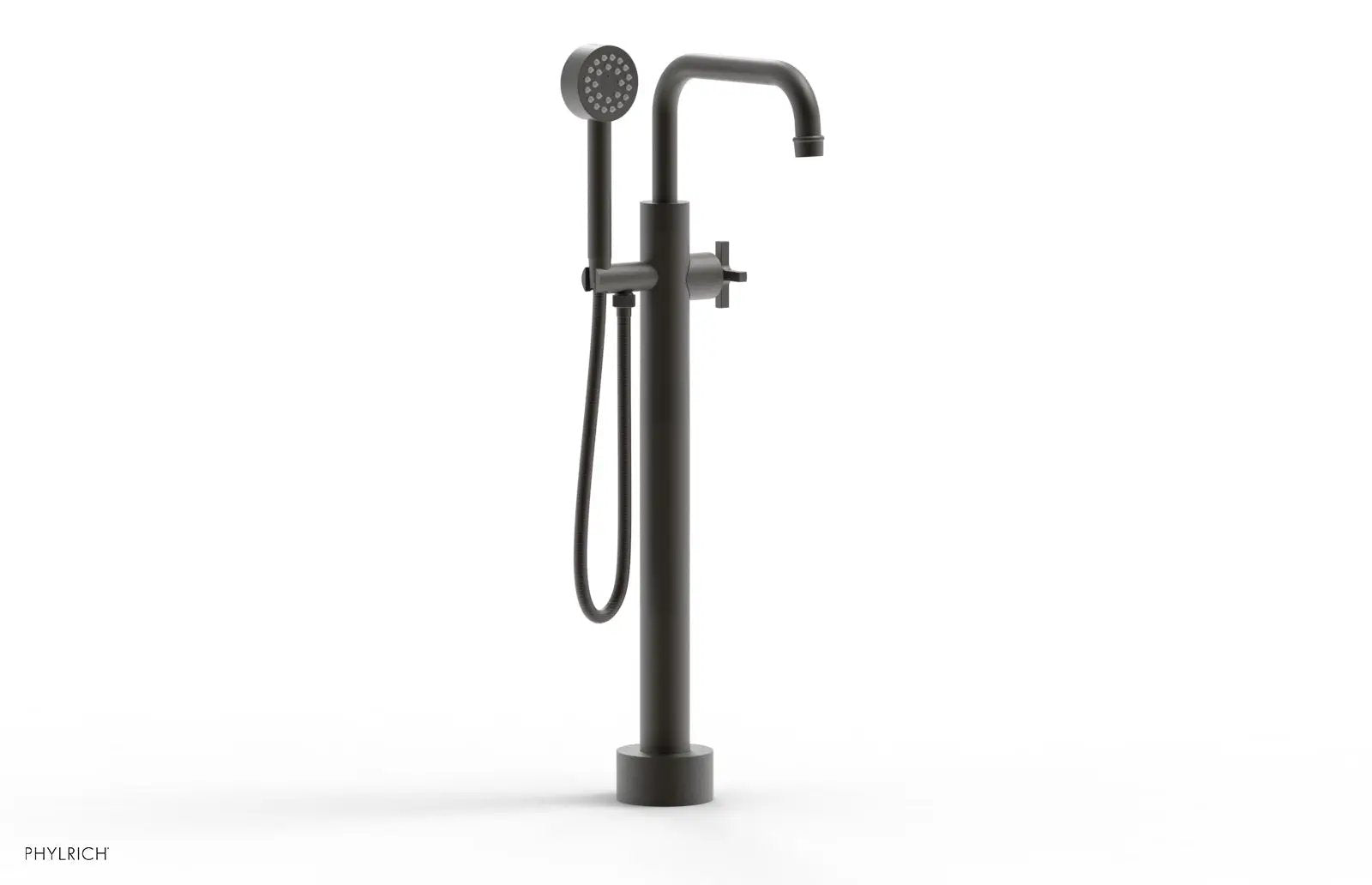 Phylrich HEX MODERN Low Floor Mount Tub Filler - Cross Handle with Hand Shower by Phylrich