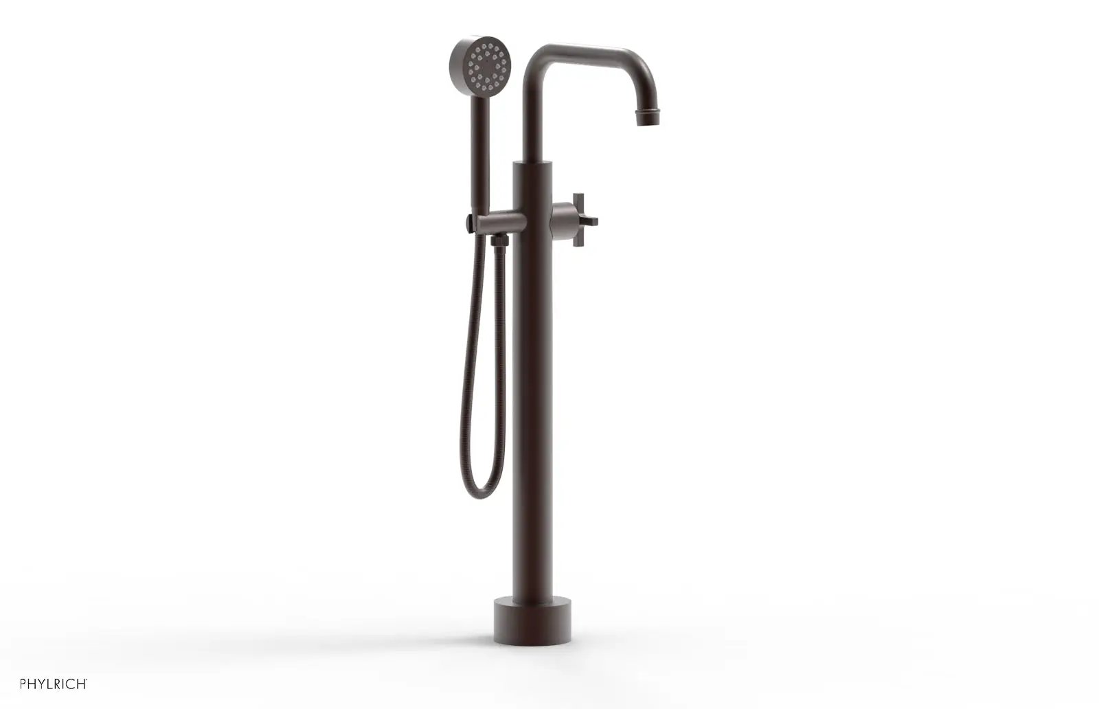 Phylrich HEX MODERN Low Floor Mount Tub Filler - Cross Handle with Hand Shower by Phylrich
