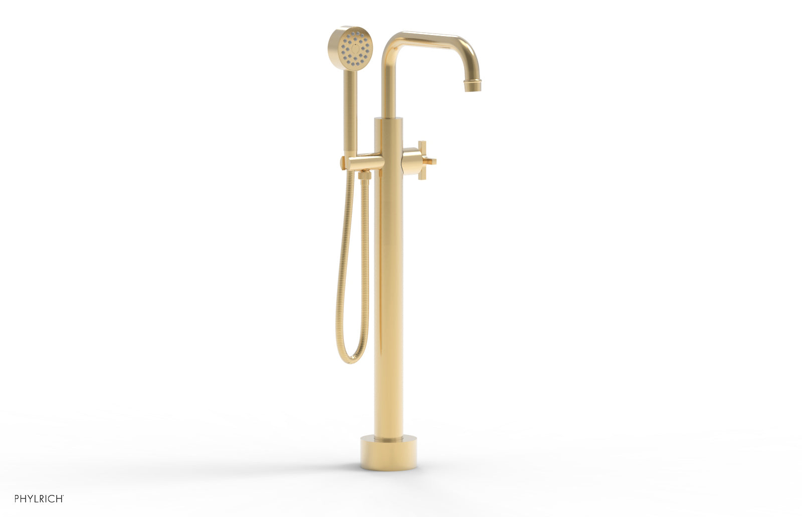 Phylrich HEX MODERN Low Floor Mount Tub Filler - Cross Handle with Hand Shower by Phylrich