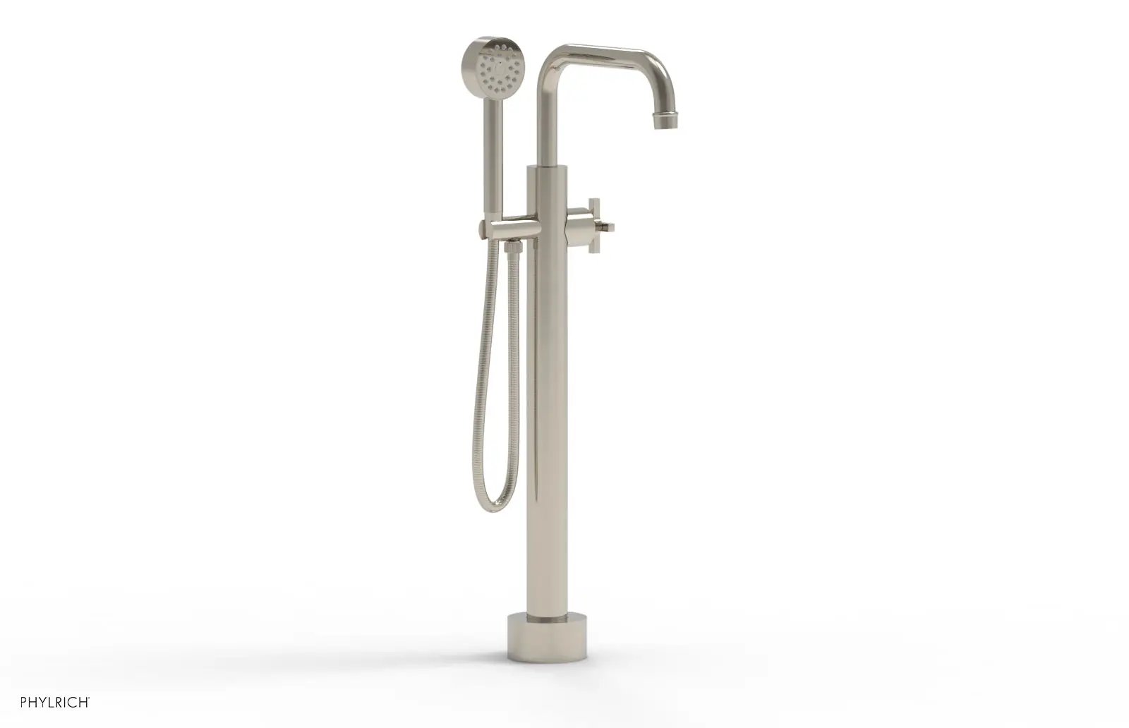 Phylrich HEX MODERN Low Floor Mount Tub Filler - Cross Handle with Hand Shower by Phylrich