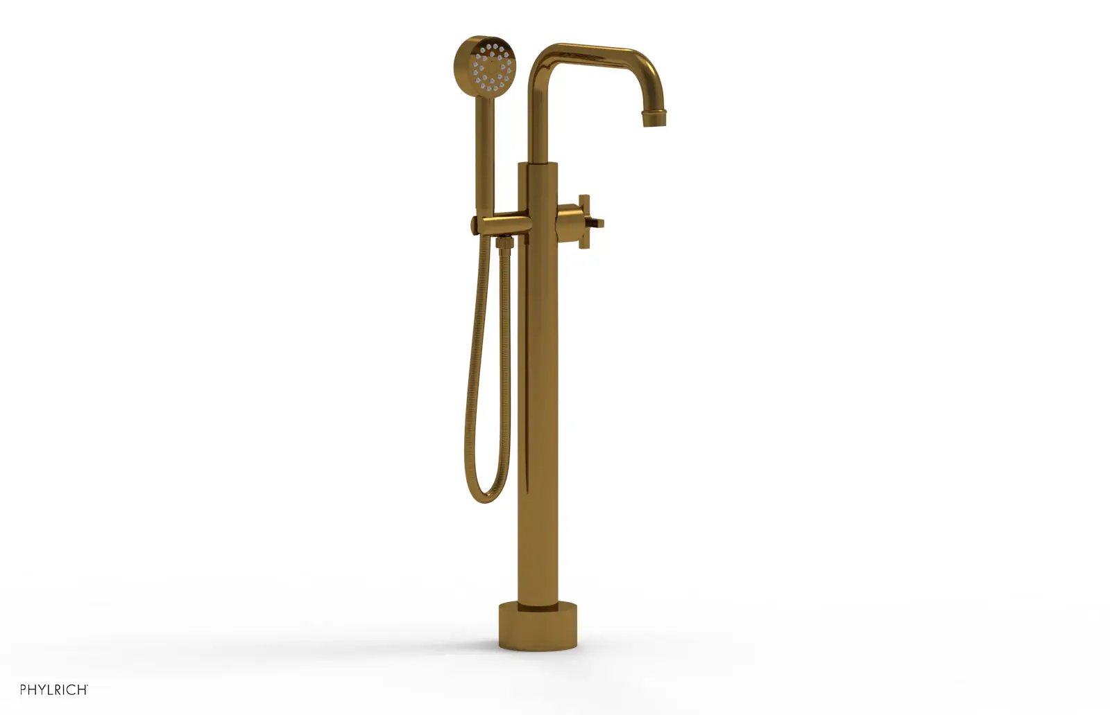 Phylrich HEX MODERN Low Floor Mount Tub Filler - Cross Handle with Hand Shower by Phylrich