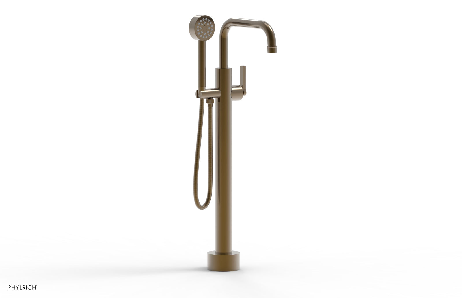 Phylrich HEX MODERN Low Floor Mount Tub Filler - Lever Handle with Hand Shower