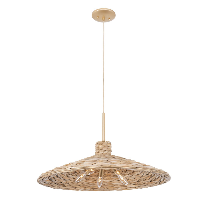 french gold/natural seagrass pendant light