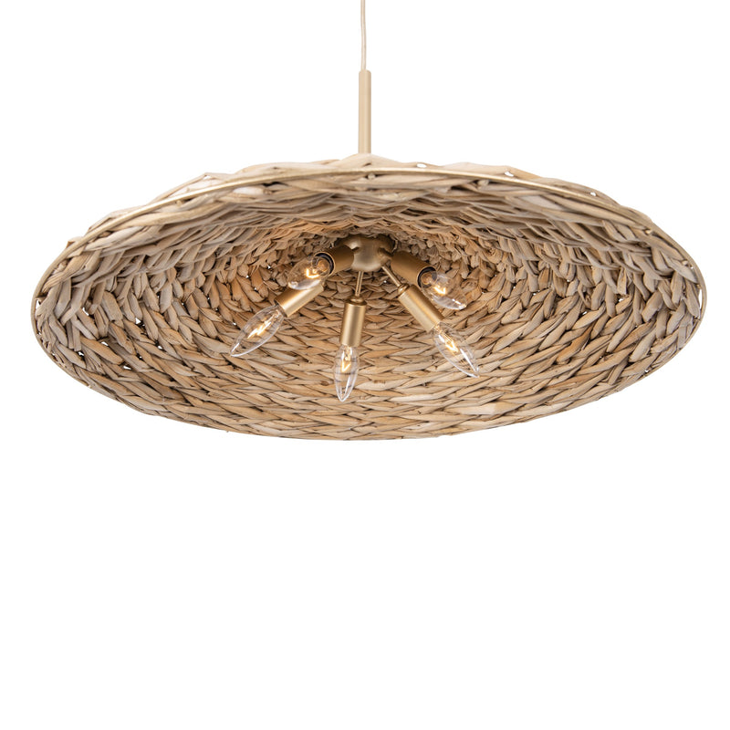 french gold/natural seagrass pendant light