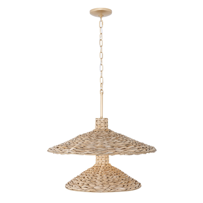 french gold/natural seagrass pendant light
