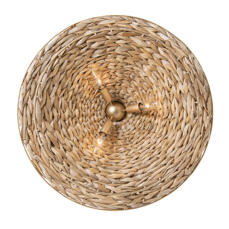 french gold/natural seagrass pendant light