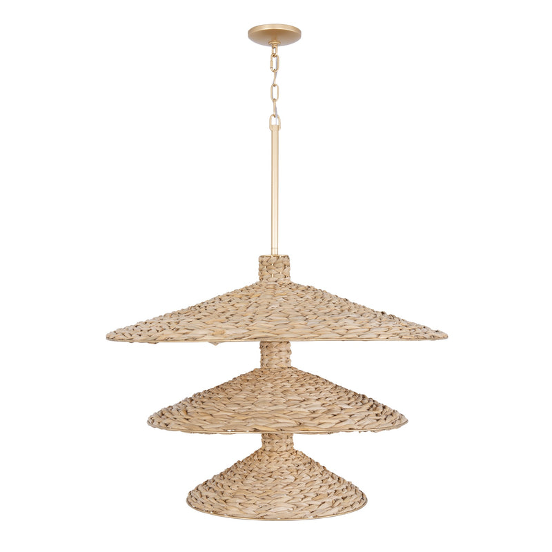french gold/natural seagrass pendant light