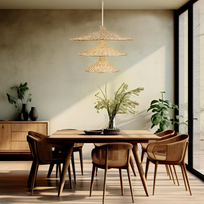 french gold/natural seagrass pendant light