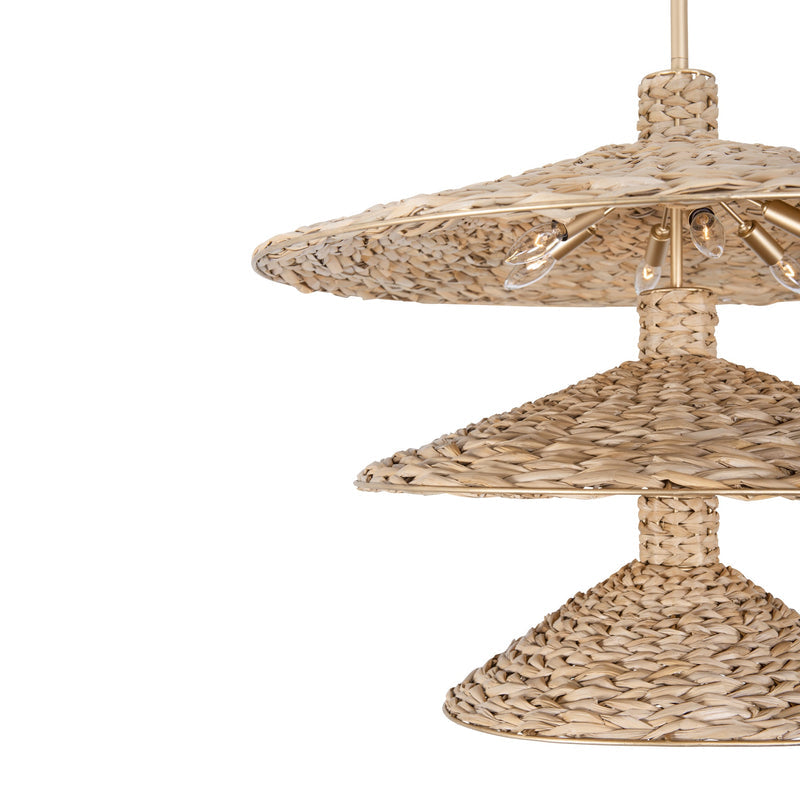 french gold/natural seagrass pendant light