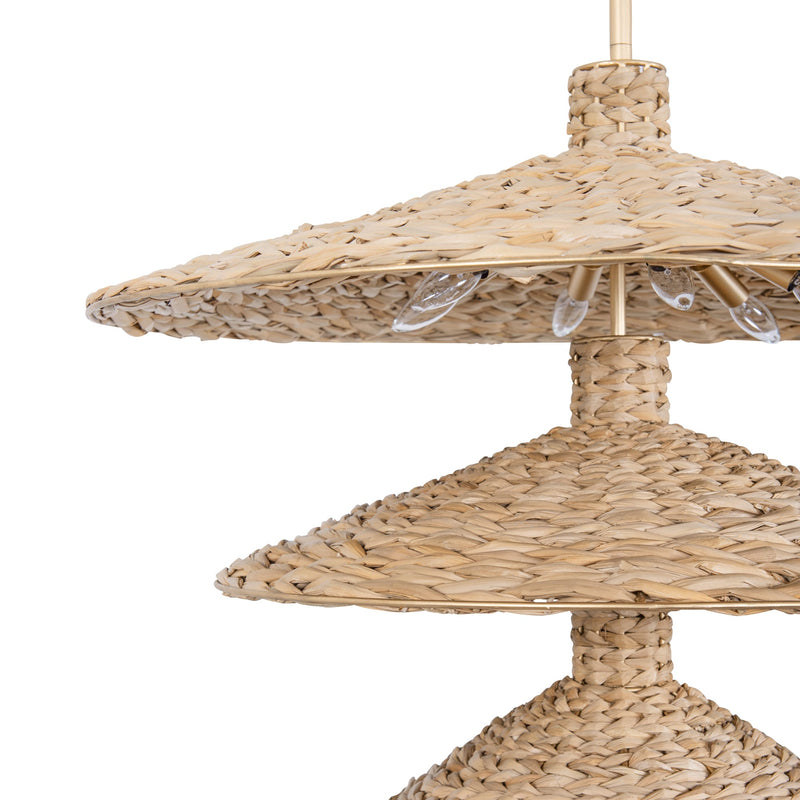 french gold/natural seagrass pendant light