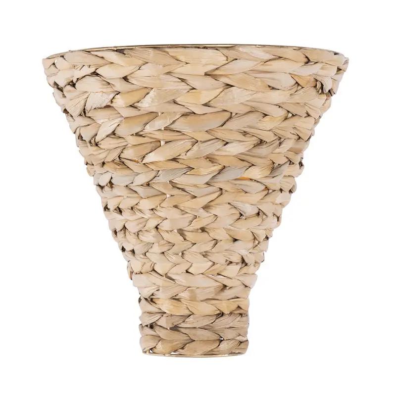 french gold/natural seagrass wall mount light