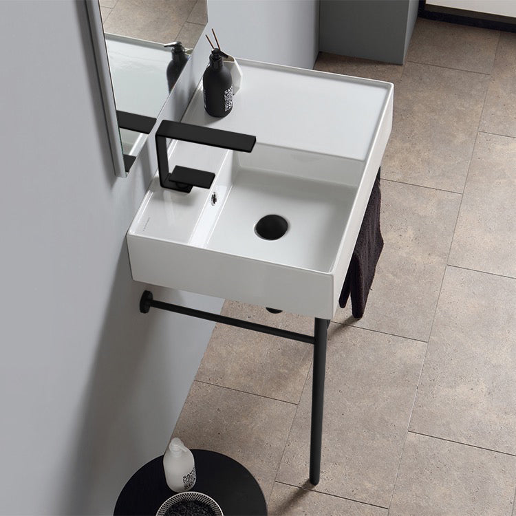 white / matte black bathroom sink