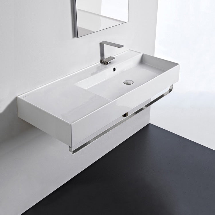 Nameeks Scarabeo Teorema 2.0 40" Rectangular Ceramic Wall Mounted Bathroom Sink - Includes Overflow