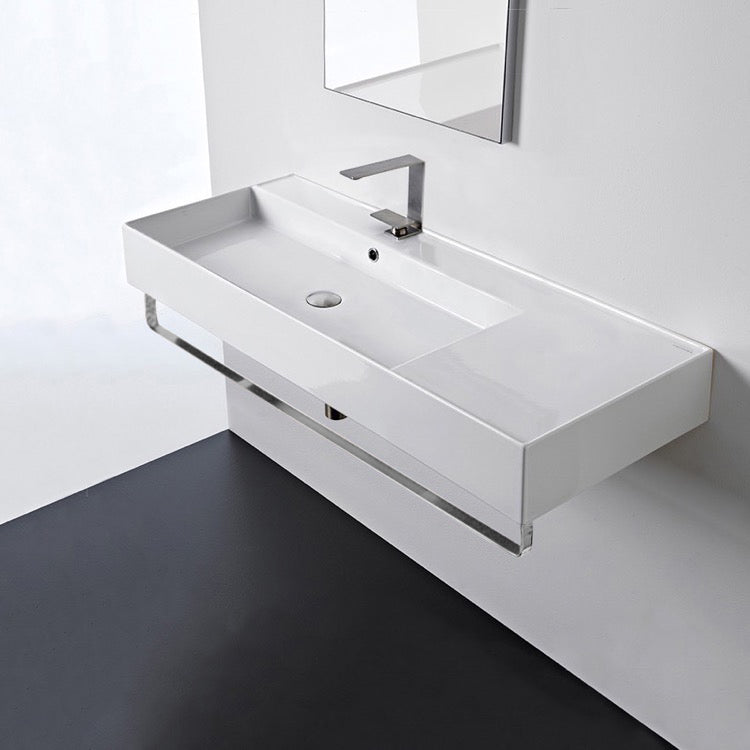 Nameeks Scarabeo Teorema 2.0 48" Rectangular Ceramic Wall Mounted Bathroom Sink - Includes Overflow