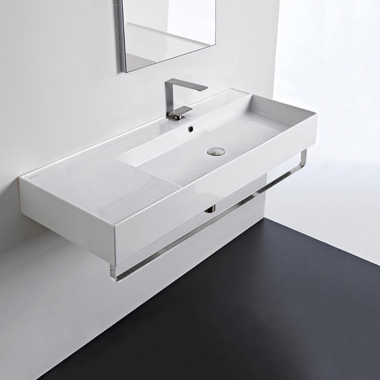 Nameeks Scarabeo Teorema 2.0 48" Rectangular Ceramic Wall Mounted Bathroom Sink - Includes Overflow