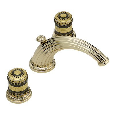 THG Paris Monte Carlo, Gold Porcelain Widespread Lavatory Set with Drain by THG Paris