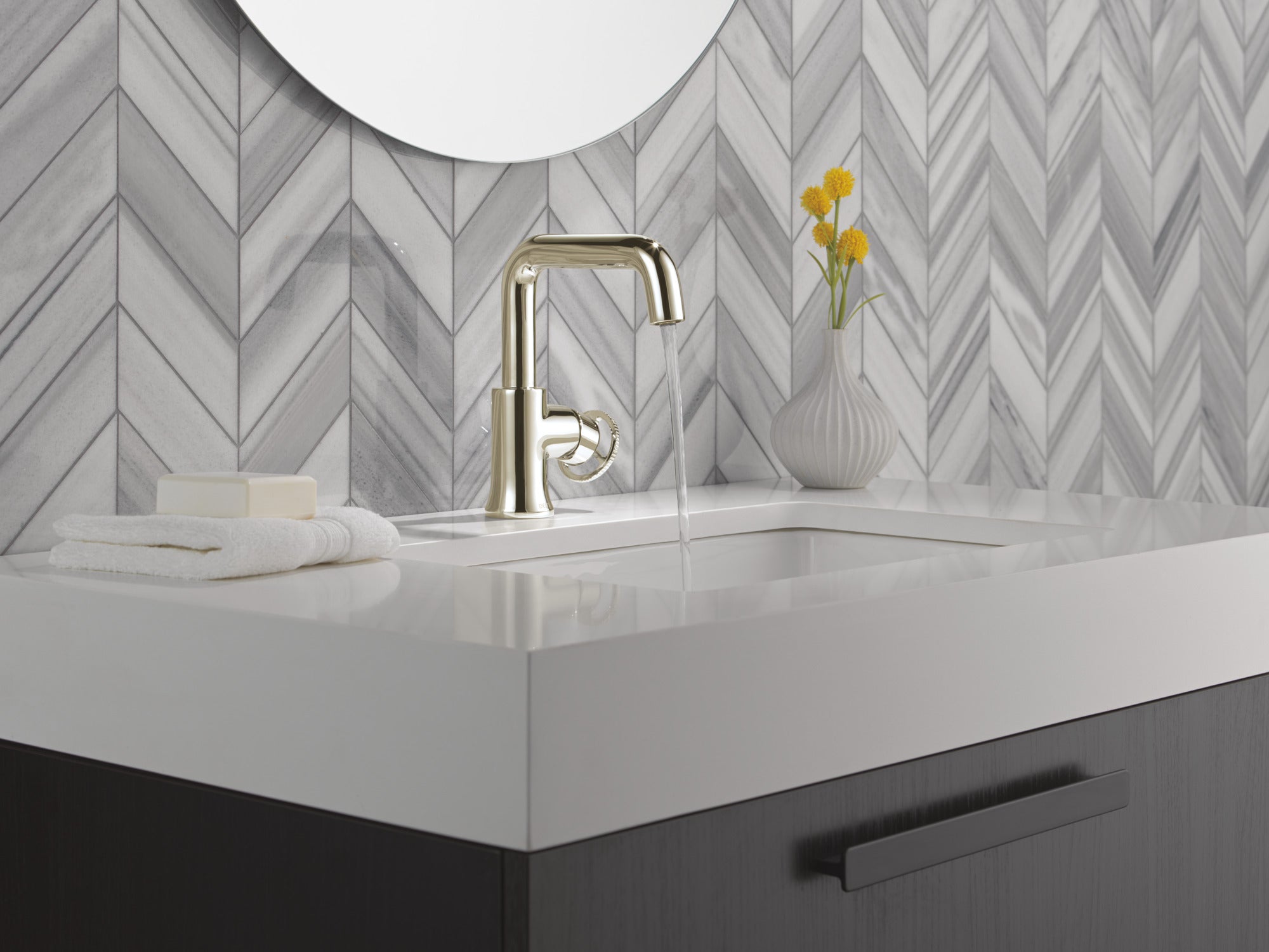 polished nickel bathroom faucet