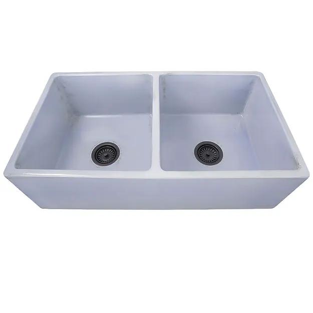 Nantucket Sinks 33 Inch Double Bowl Farmhouse Fireclay Sink by Nantucket