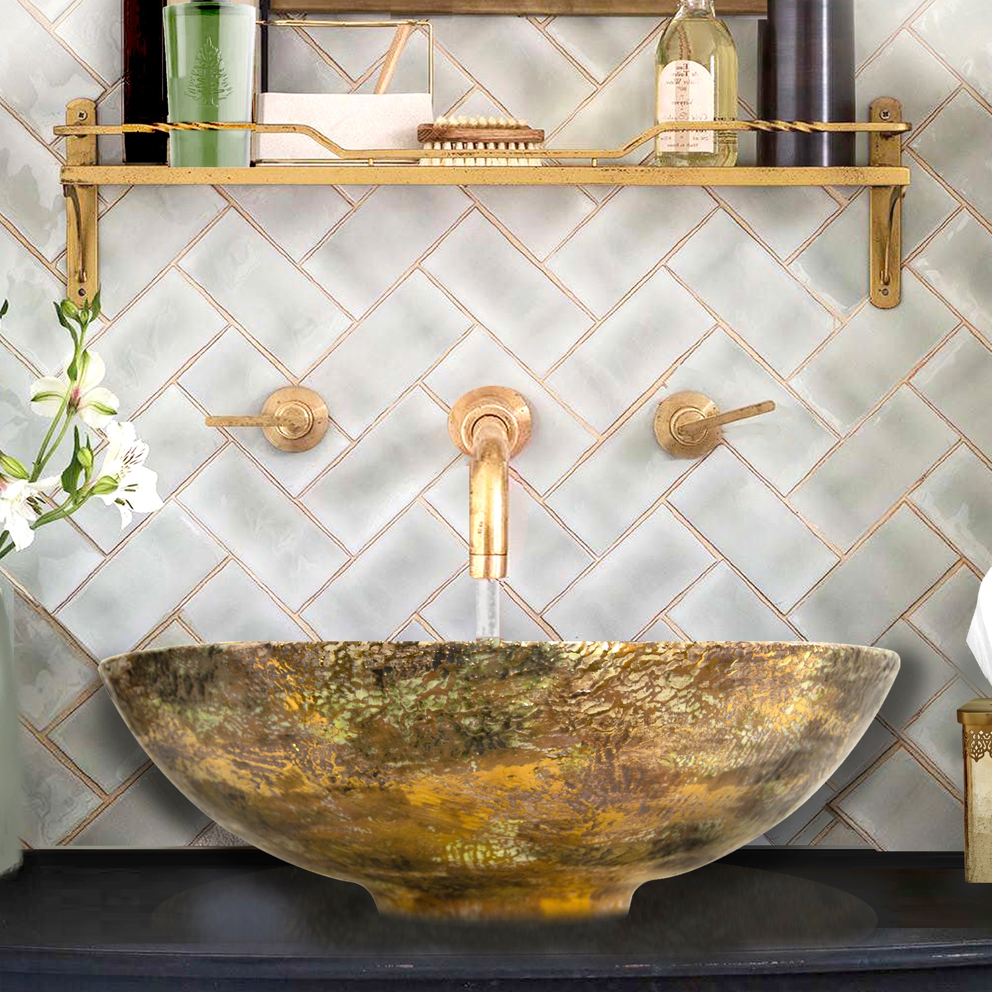 white/gold bathroom sink