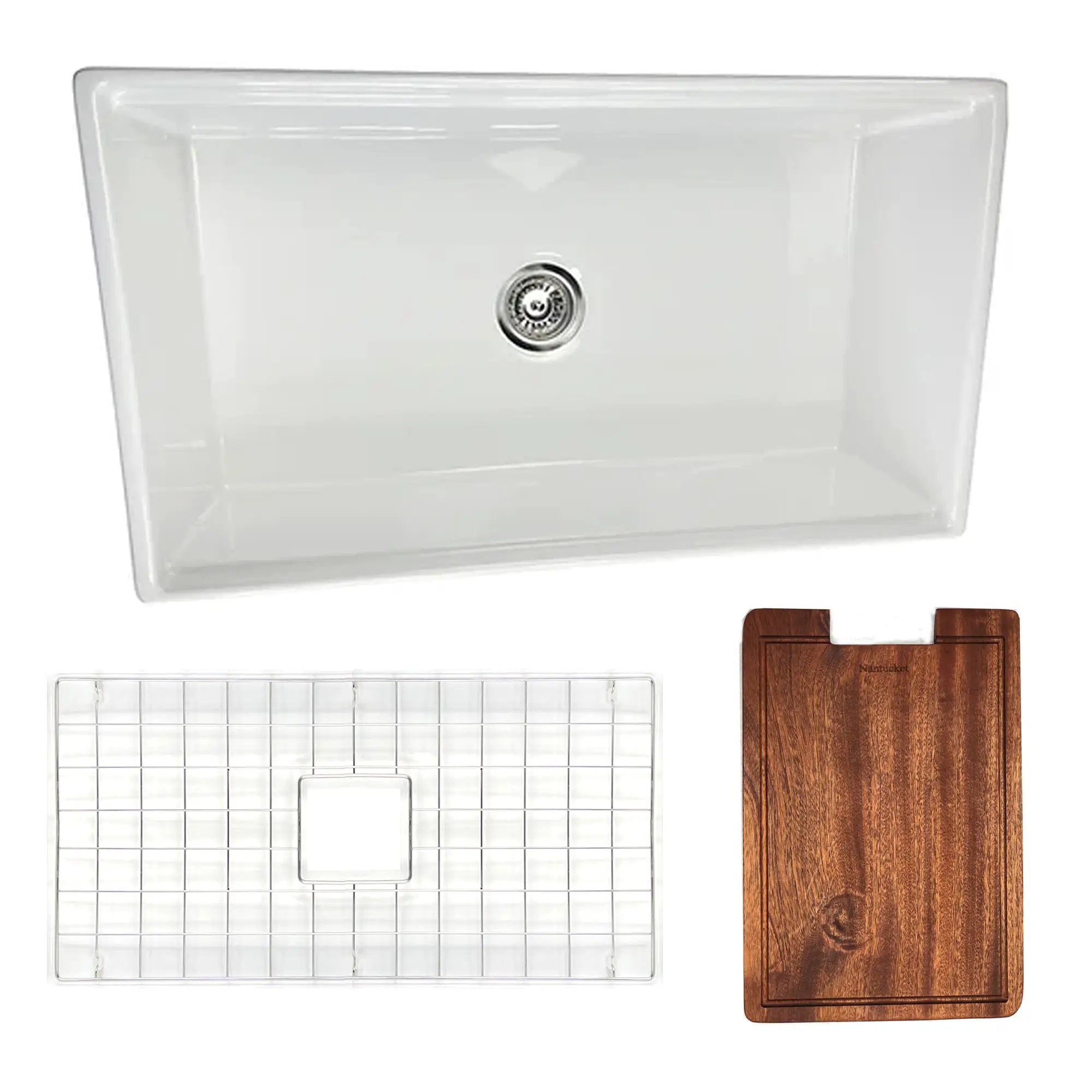 Nantucket Sinks 33 Inch Reversible Workstation Farmhouse Fireclay Sink with Accessories by Nantucket