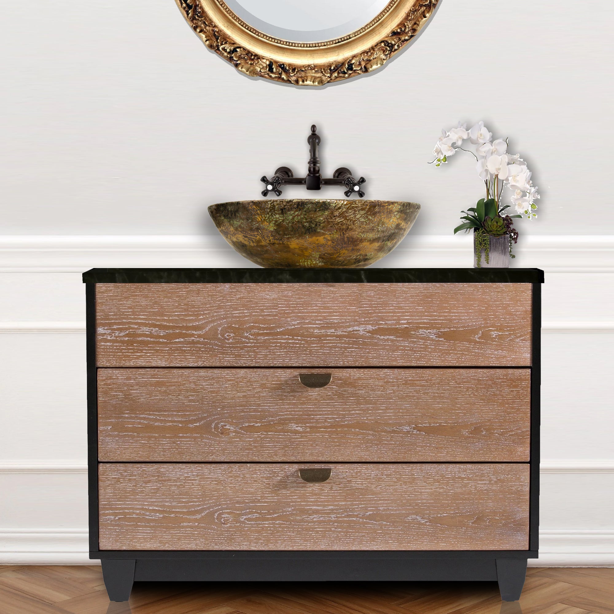 white/gold bathroom sink