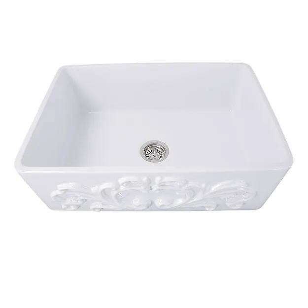 Nantucket Sinks 30-Inch Farmhouse Fireclay Sink with Filigree Apron - White by Nantucket