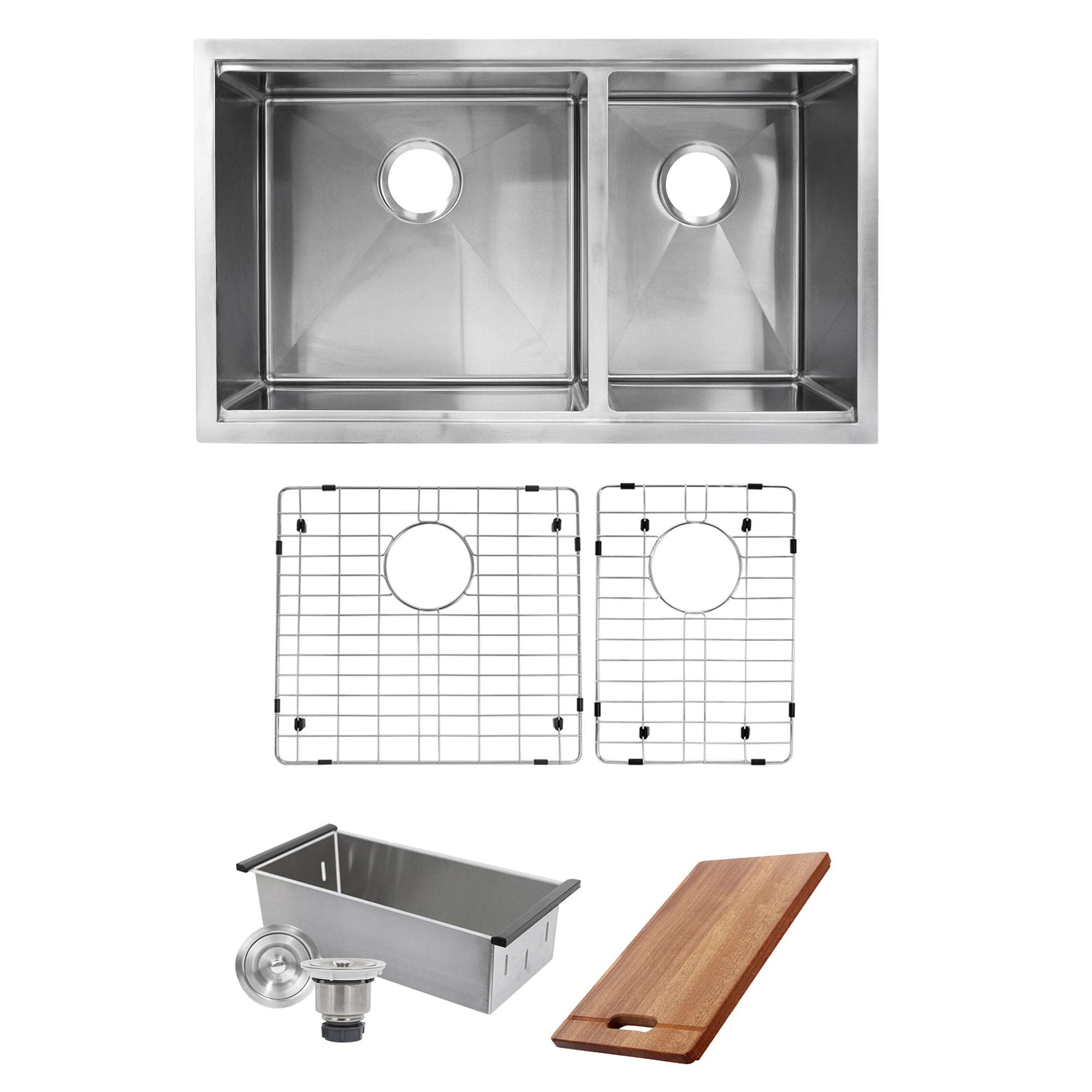 Nantucket Sinks Offset Double Bowl Prep Station Undermount Sink with  Accessories - Silver