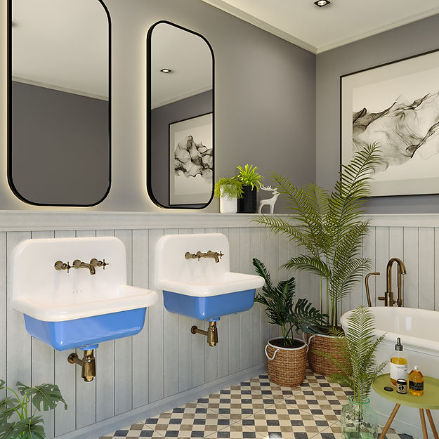 white/blue bathroom sink