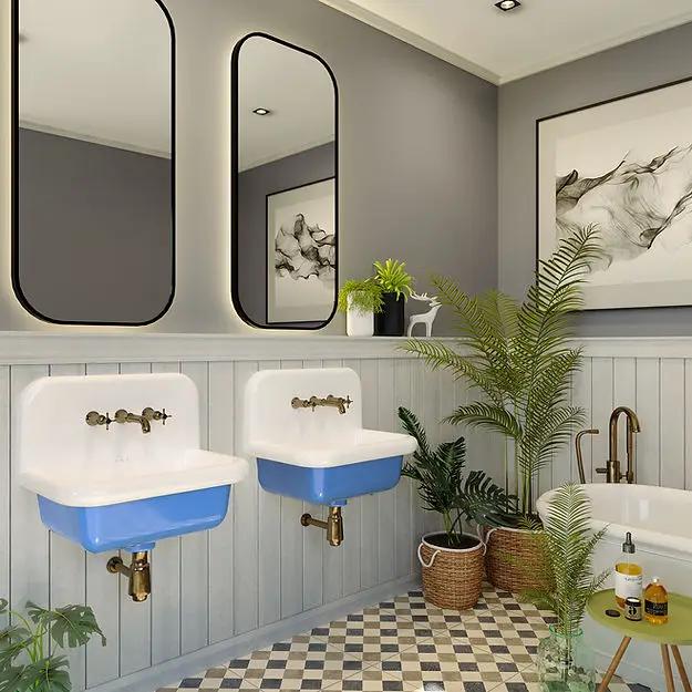 white/blue bathroom sink