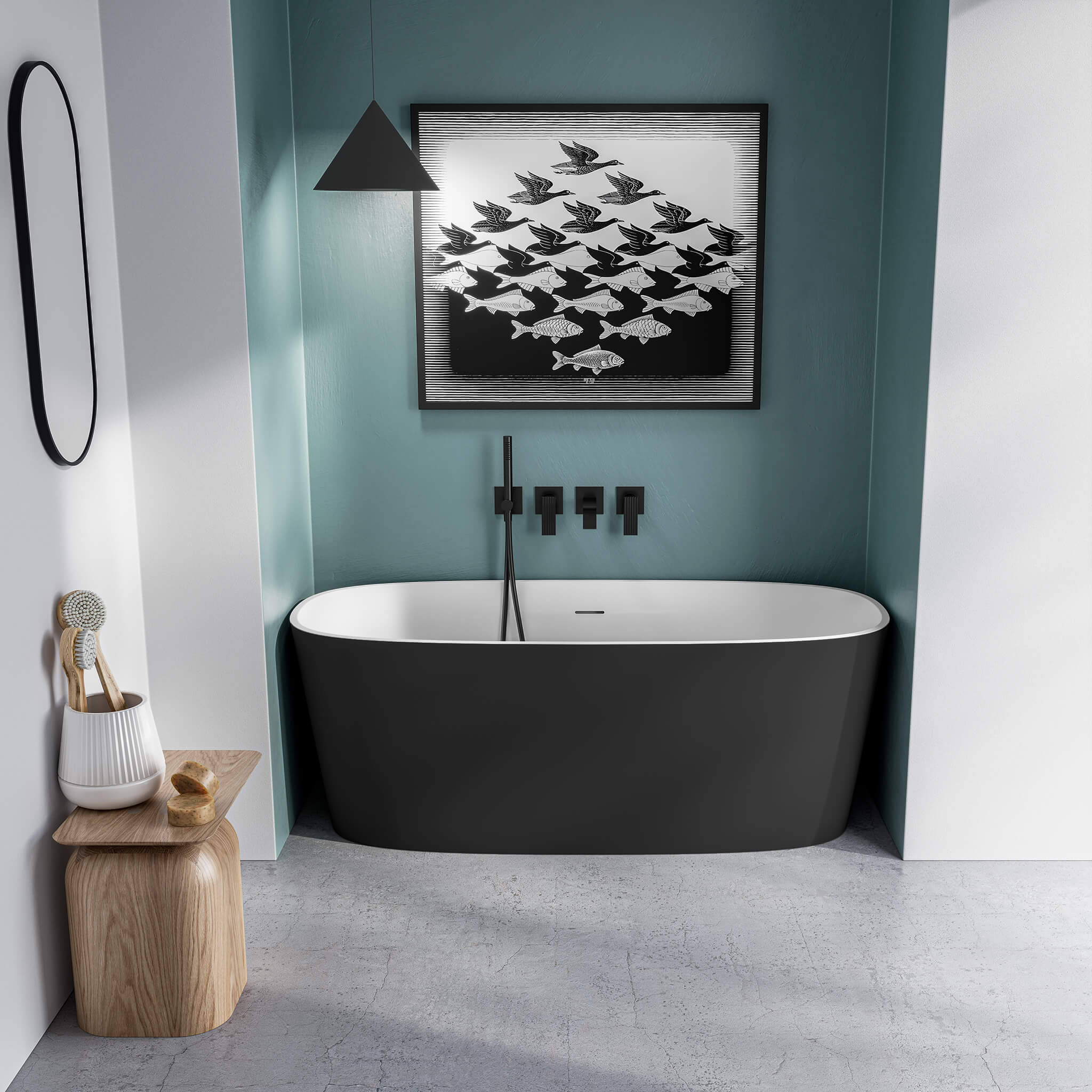 white matte interior/ black matte exterior bathtub