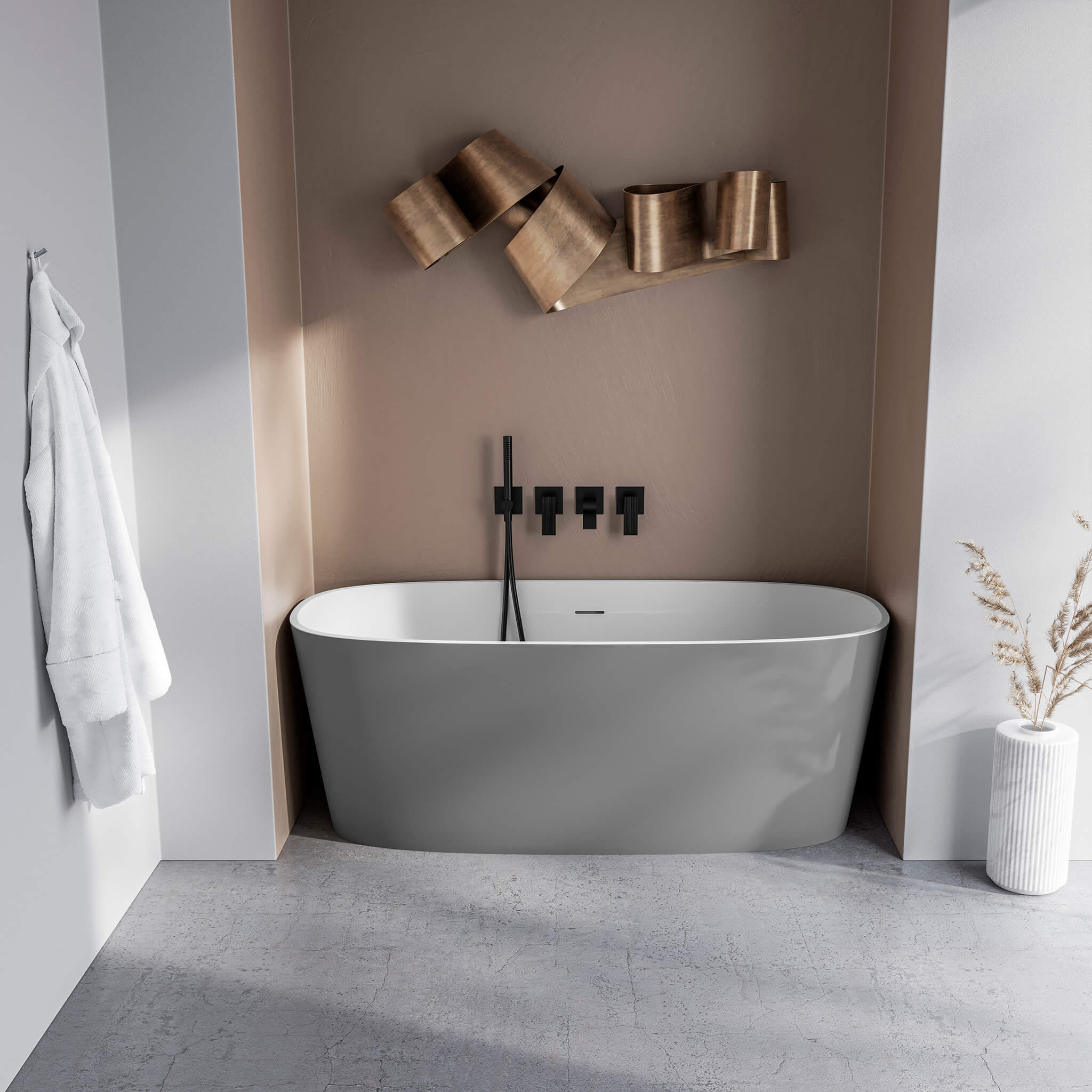 white matte interior/ grey matte exterior bathtub