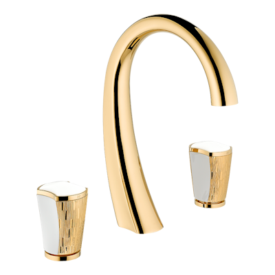 THG Paris Infini White Porcelain with Gold Decor Widespread Lavatory Set with Drain