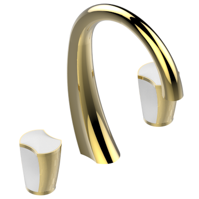 THG Paris Infini White Porcelain with Gold Decor Widespread Lavatory Set with Drain by THG Paris