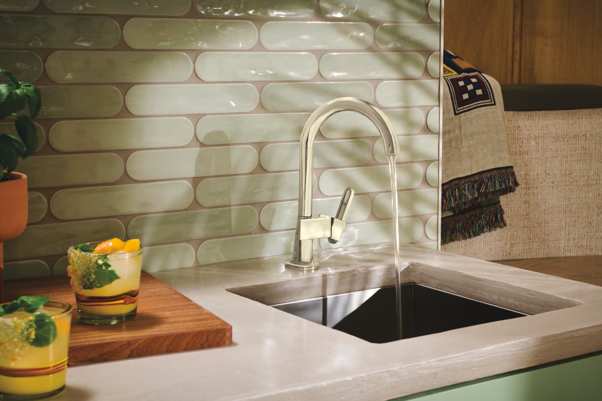 polished nickel kitchen faucet