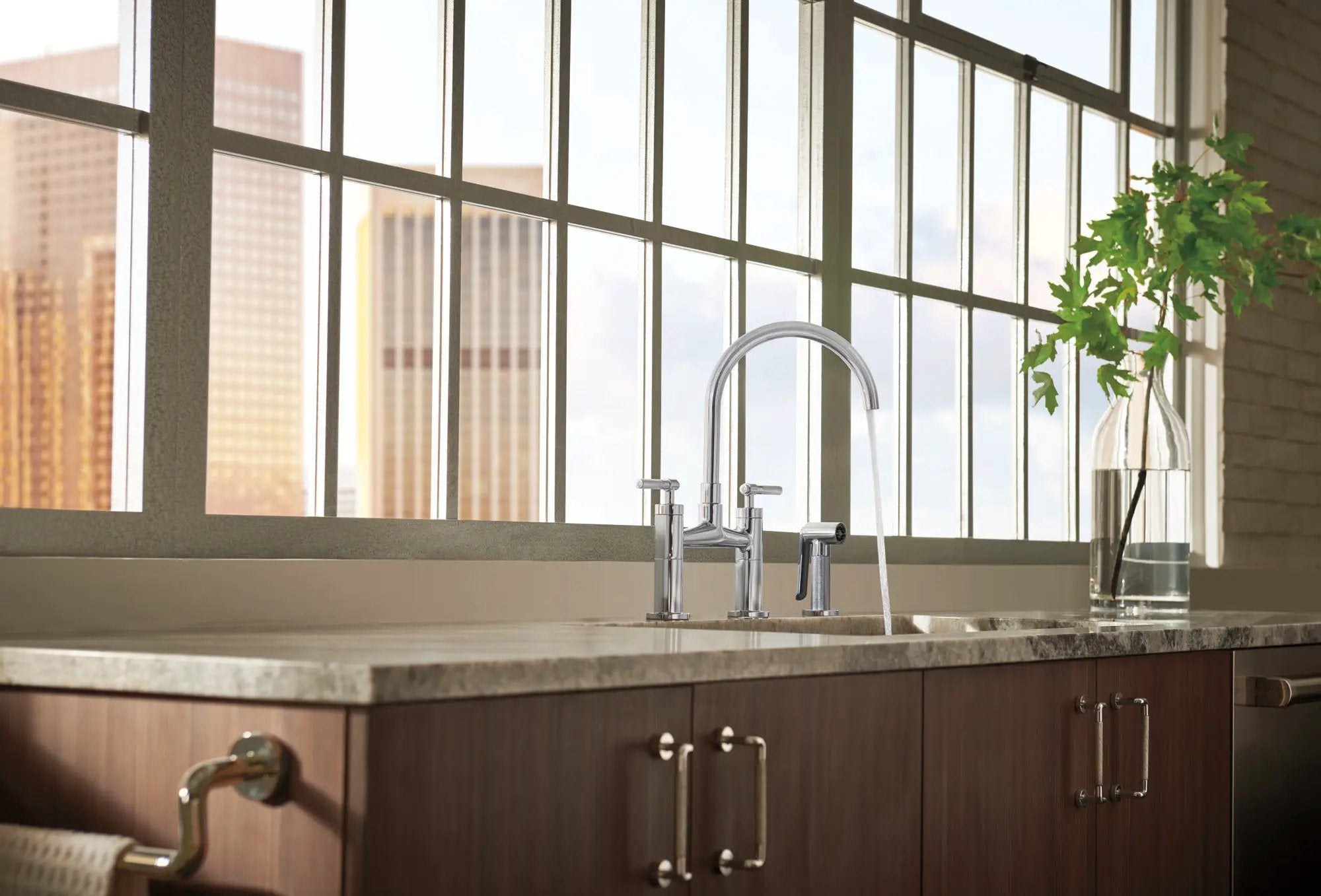 polished nickel bridge faucet