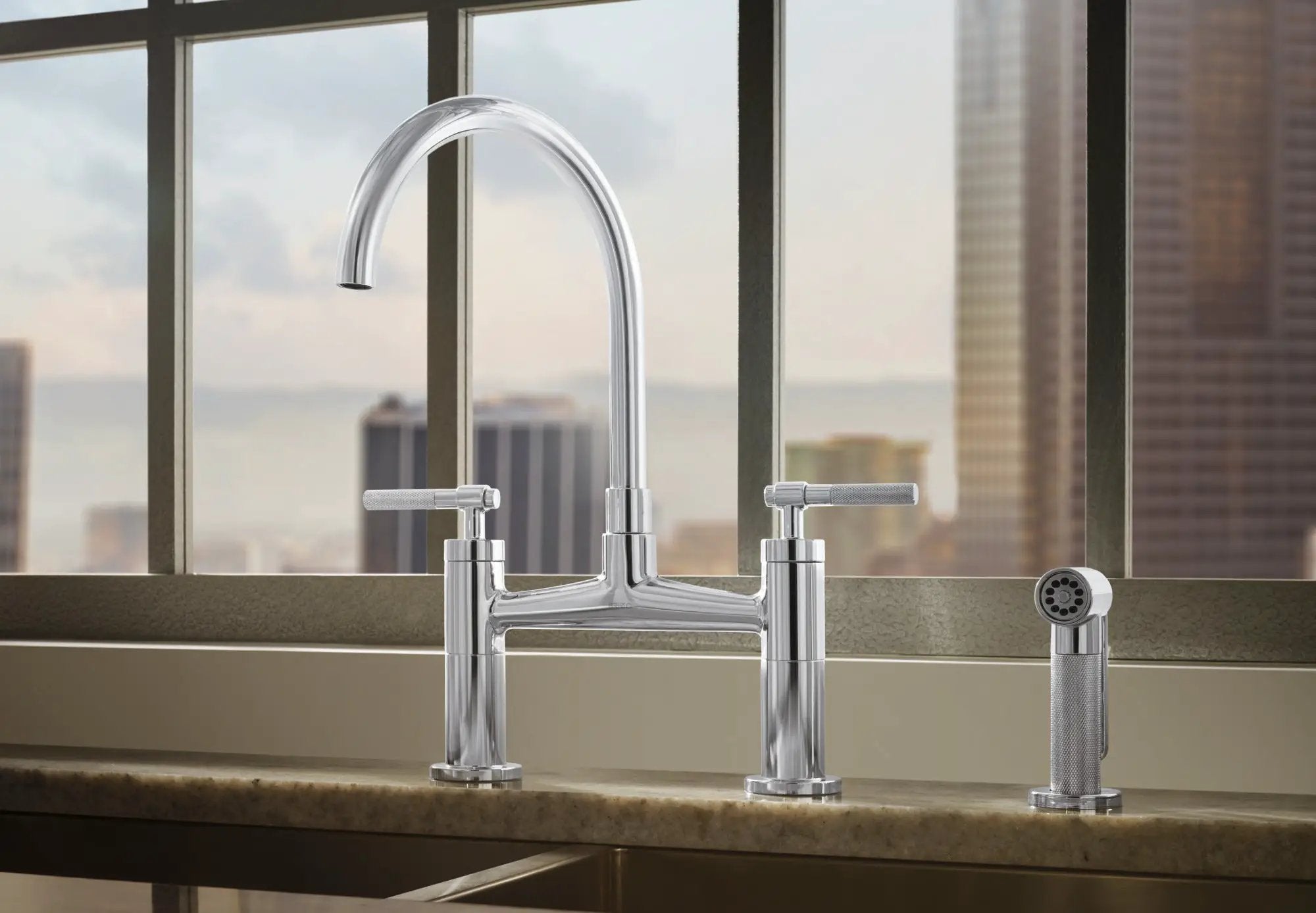 polished nickel bridge faucet