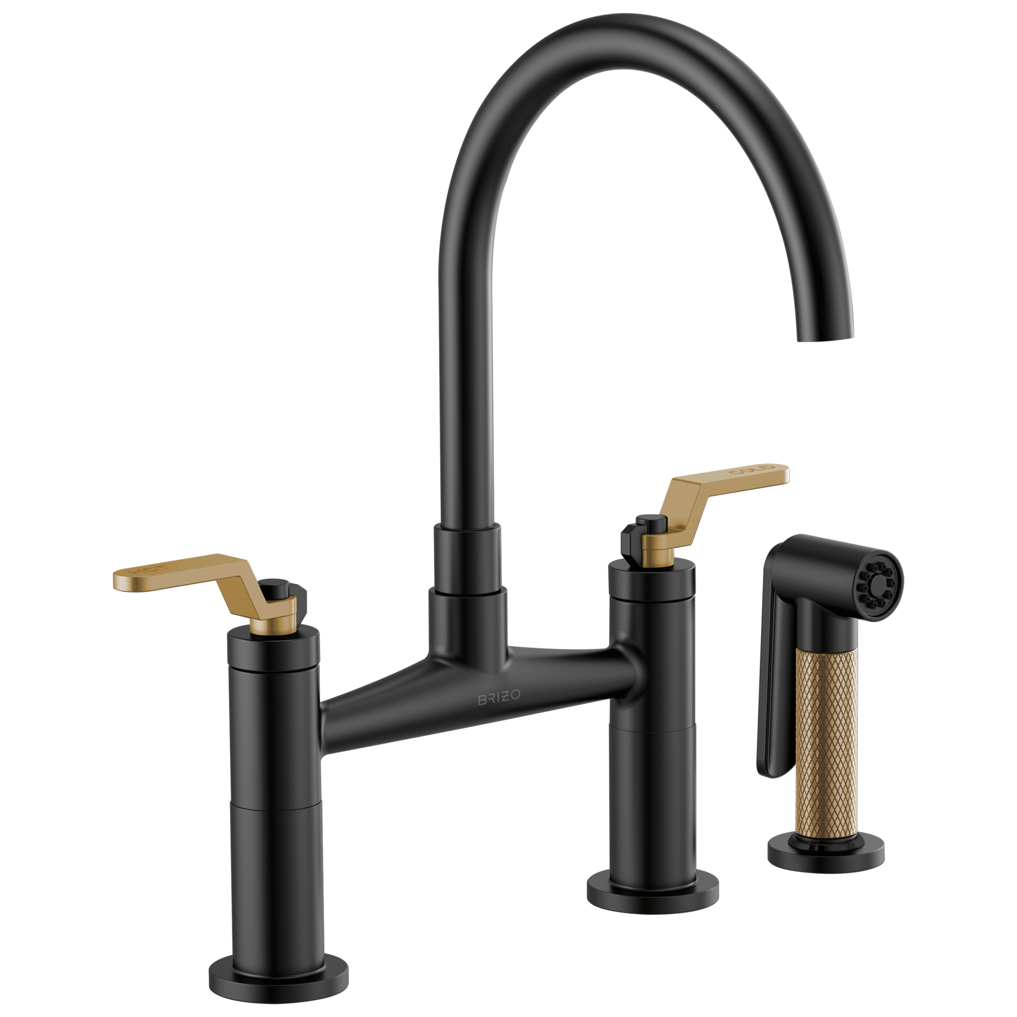 matte black / luxe gold bridge faucet