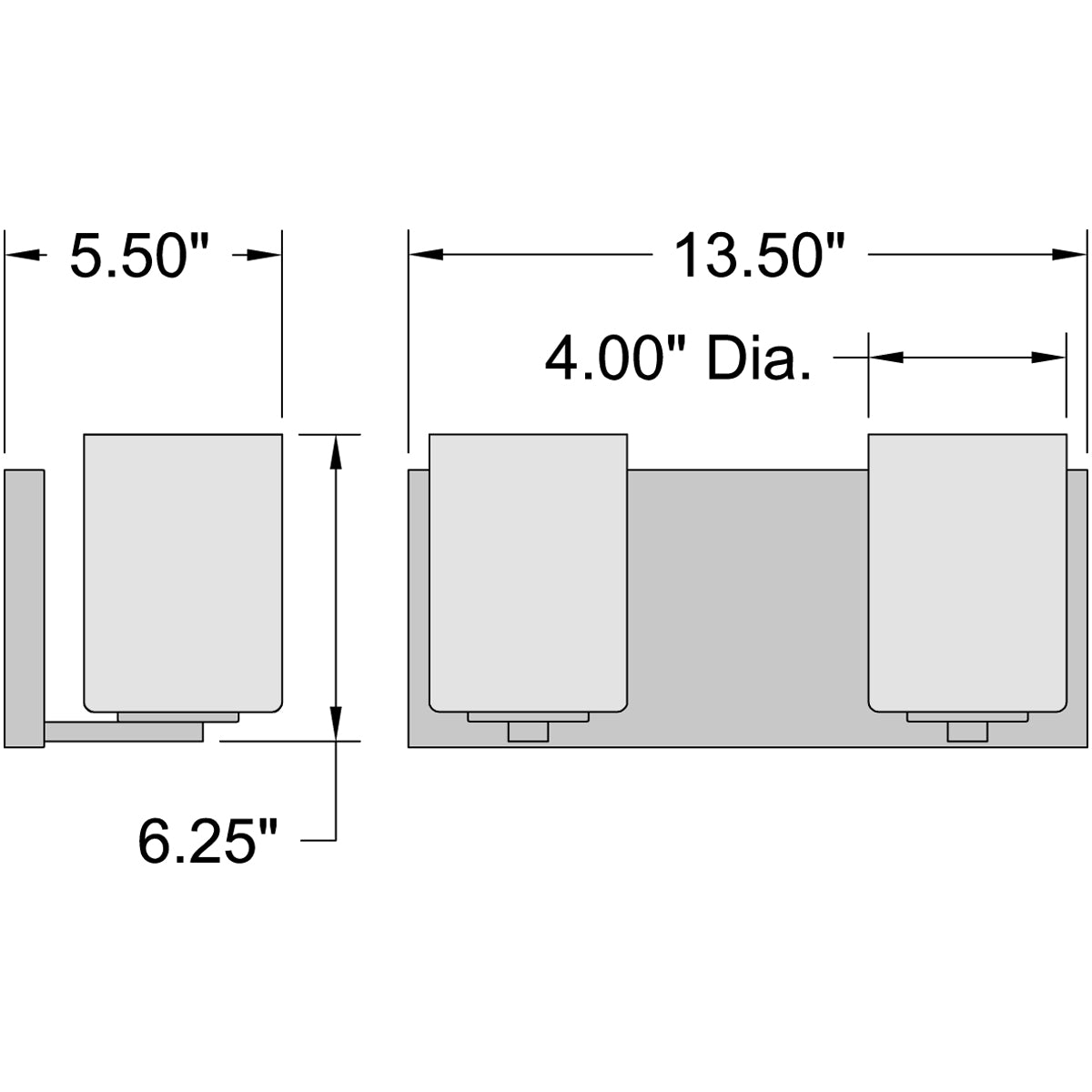 chrome 2 light led vanity