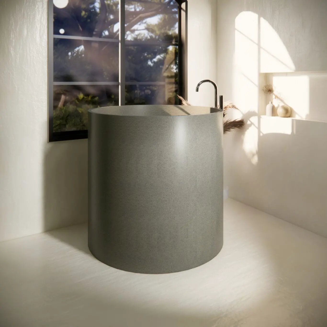 Balux Saka Concrete Freestanding Bathtub by Balux