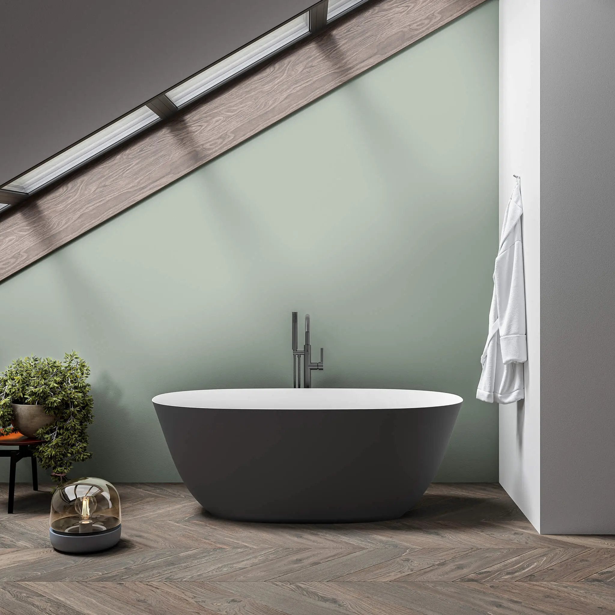 white matte interior/ black matte exterior bathtub