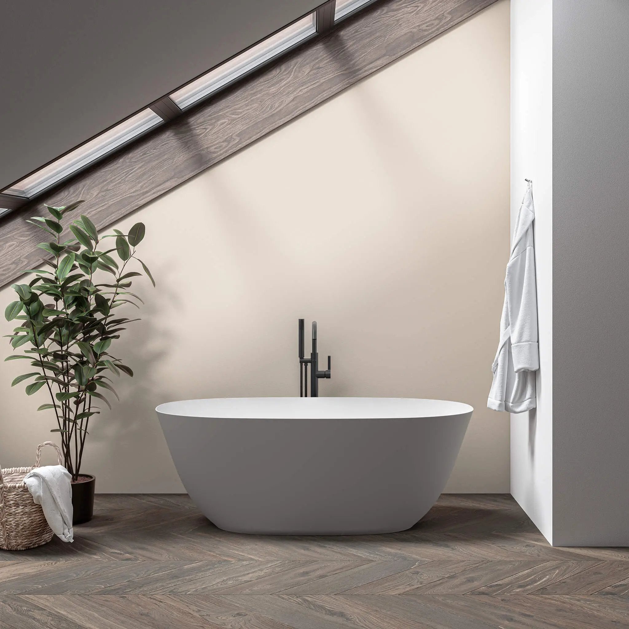 white matte interior/ grey matte exterior bathtub