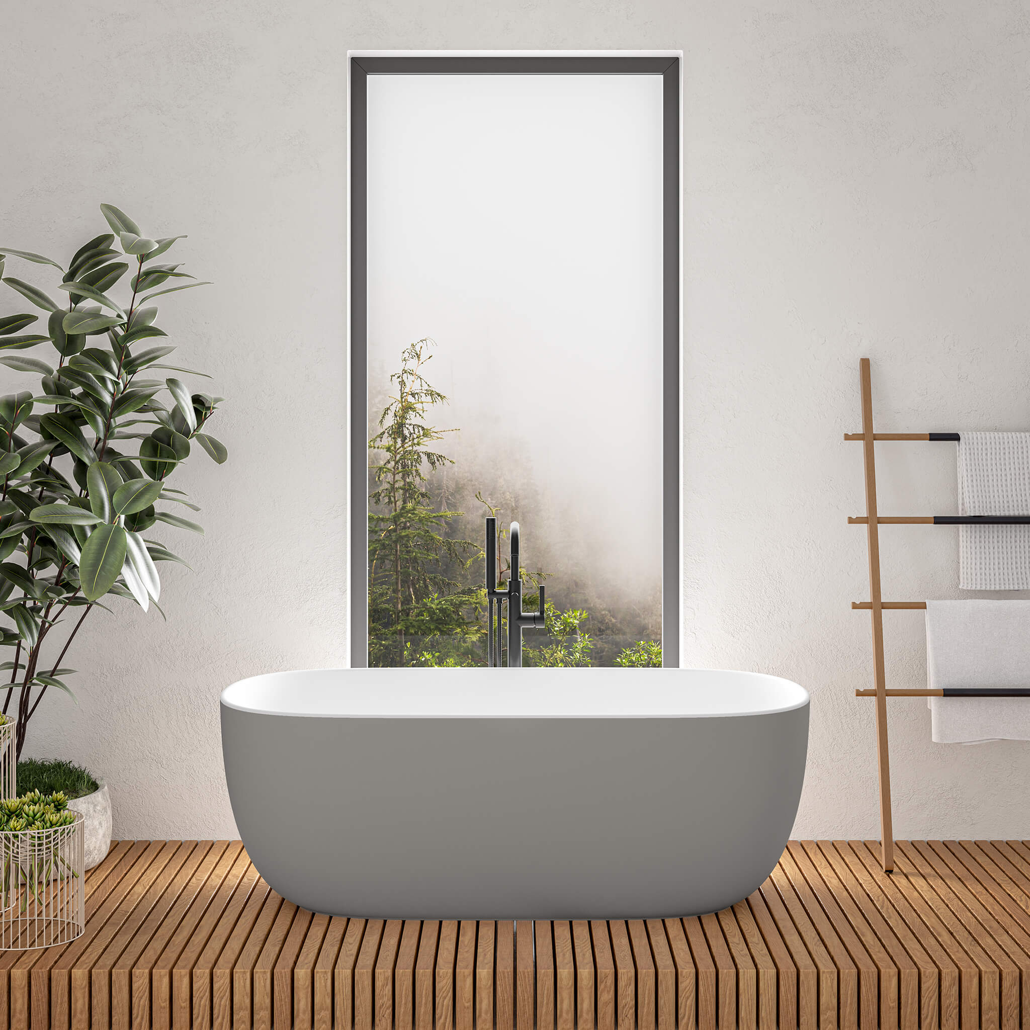 white matte interior/ grey matte exterior bathtub