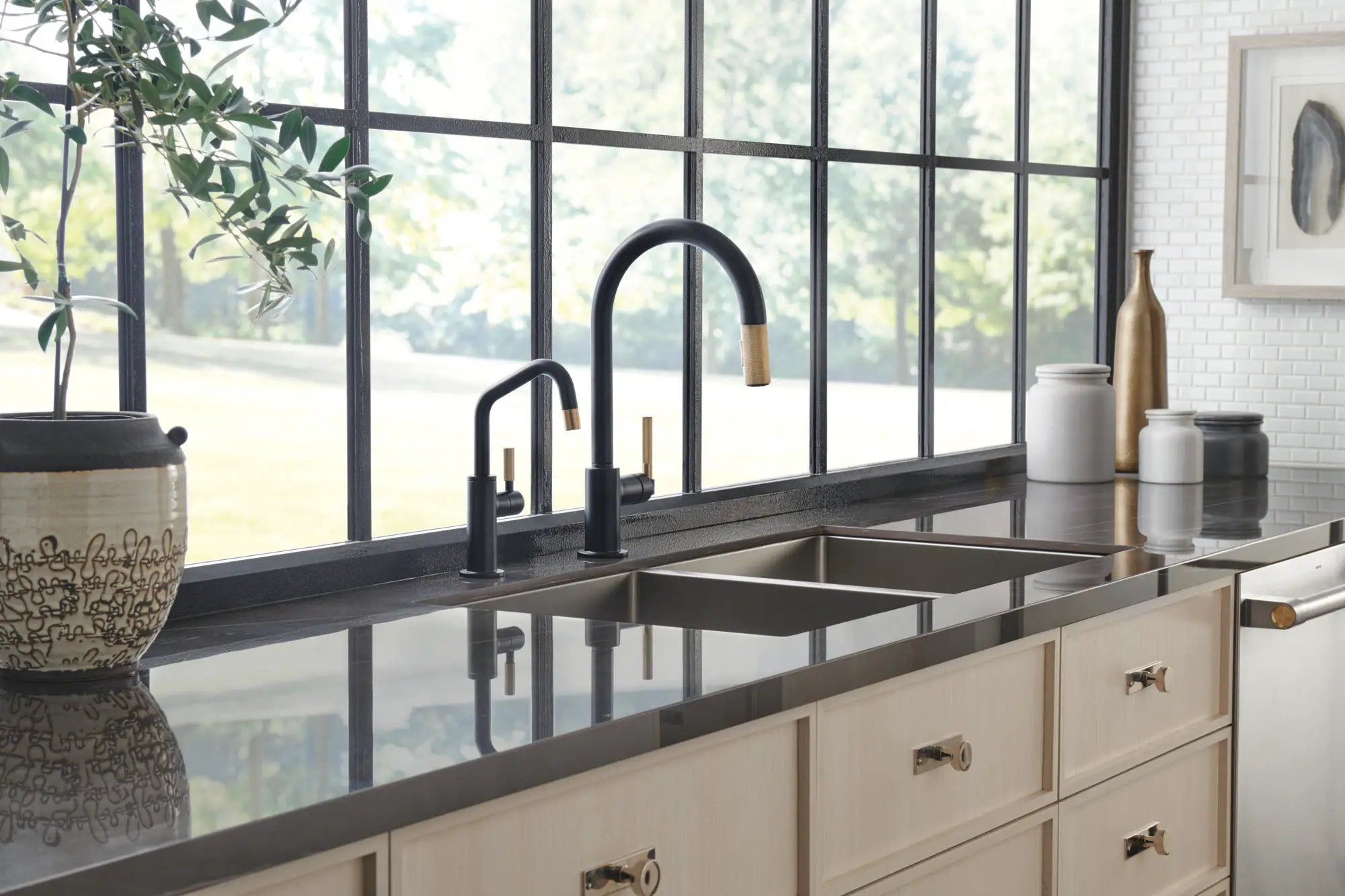 matte black/luxe gold beverage faucet