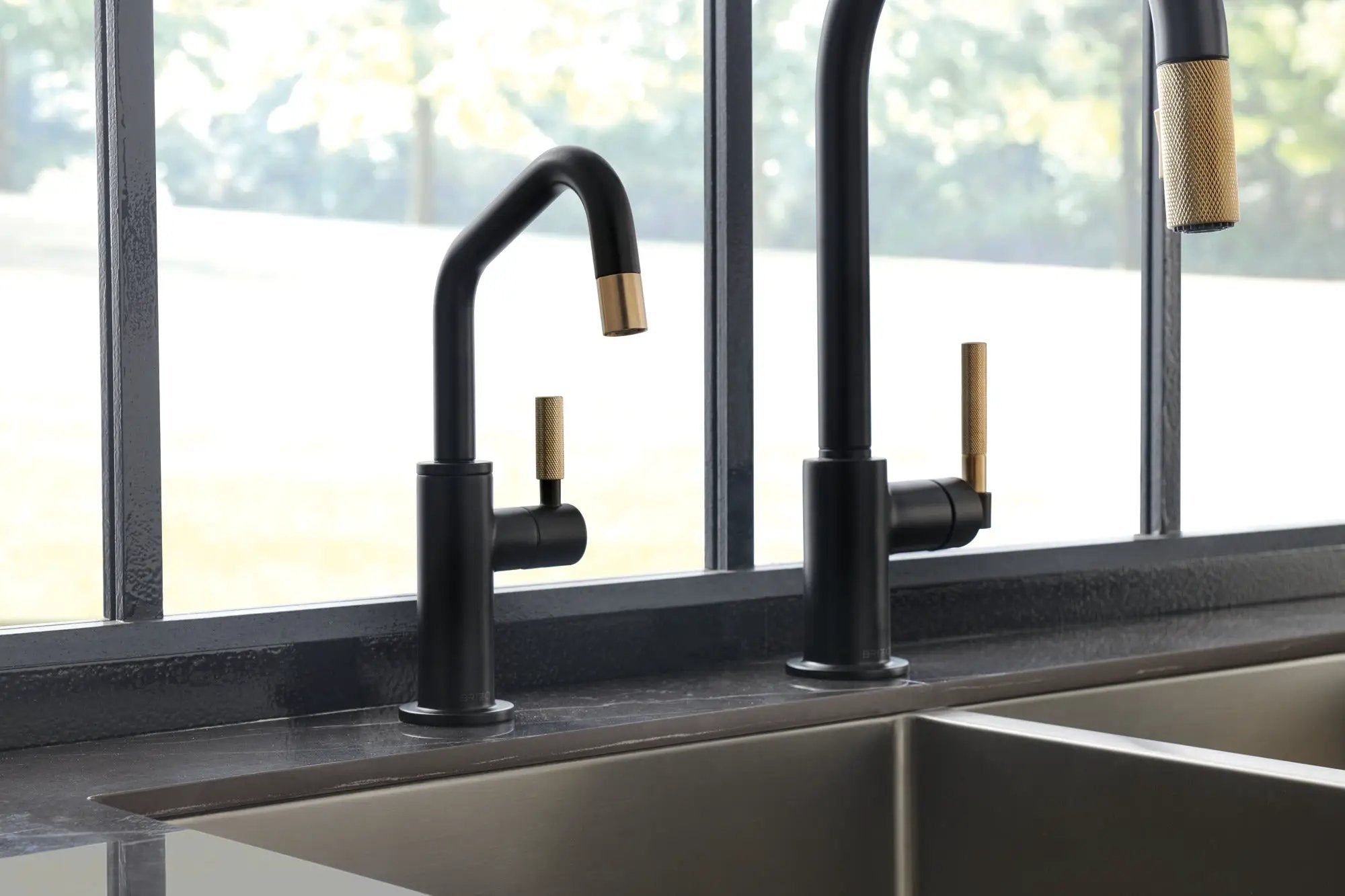 matte black / luxe gold pull-down faucet