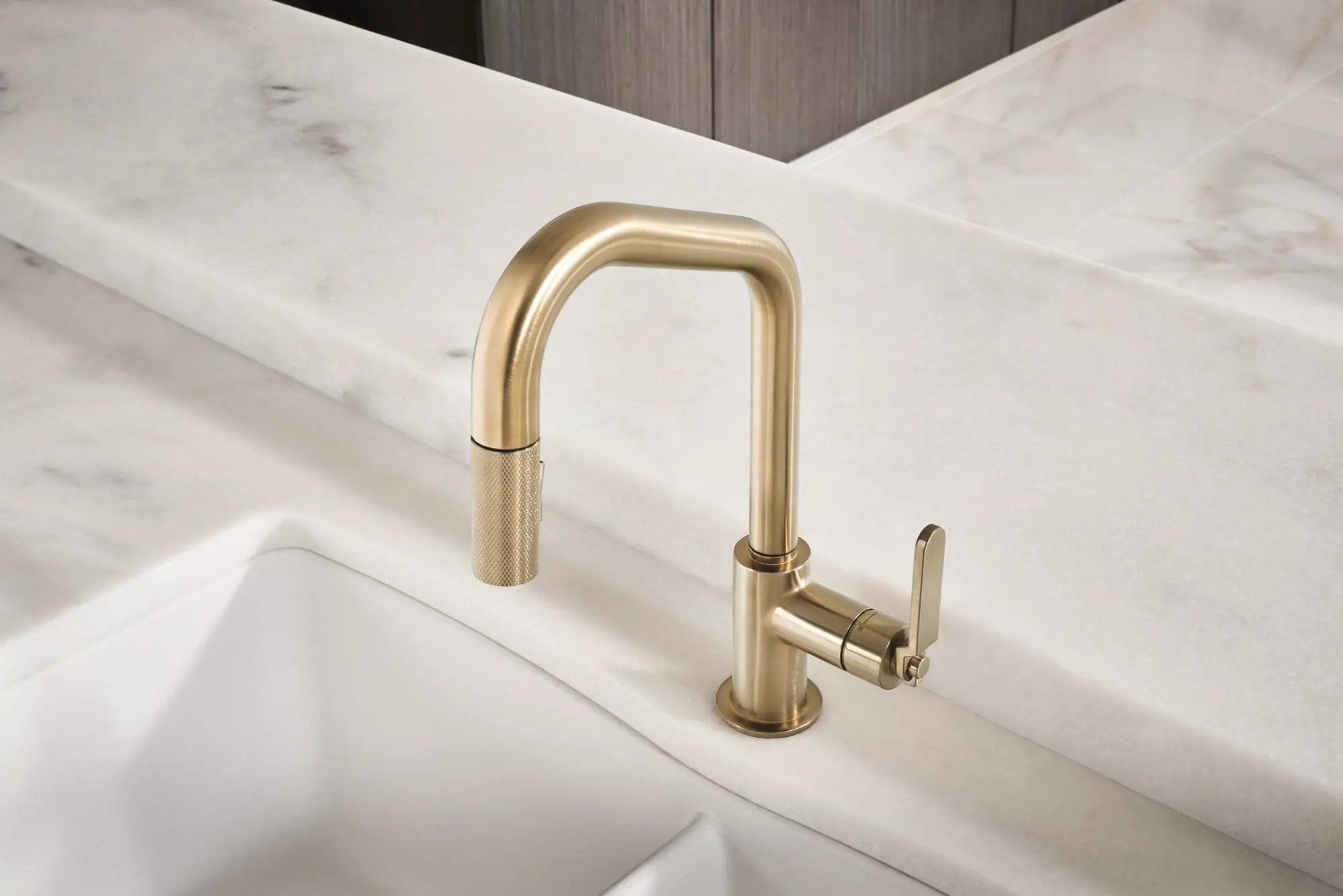 luxe gold pull-down faucet
