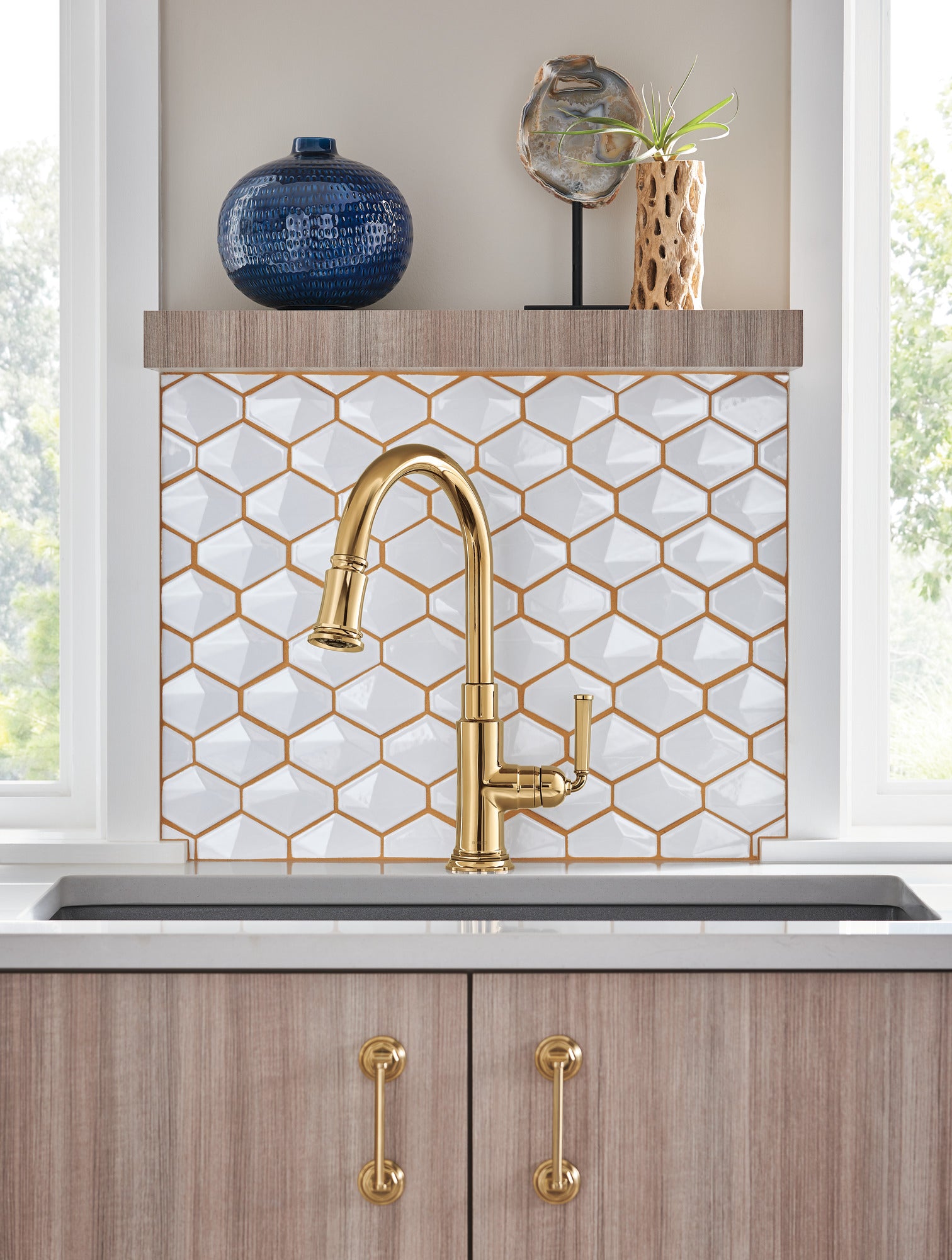 polished gold pull-down faucet